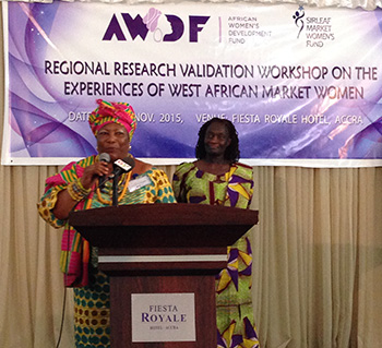 A woman speaking at the podium at Fiesta Royale in Ghana